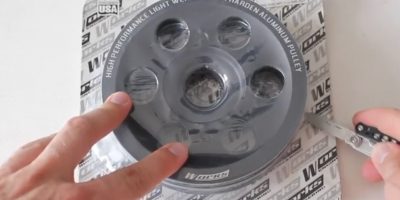 closeup of a packaged light crankshaft pulley