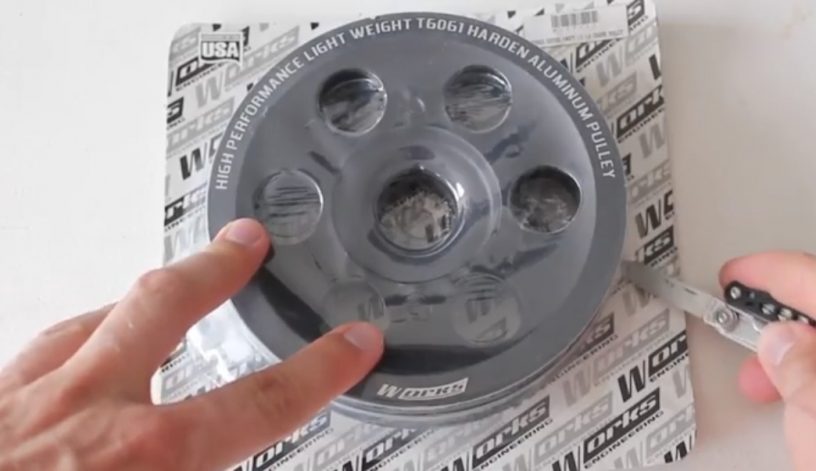 closeup of a packaged light crankshaft pulley